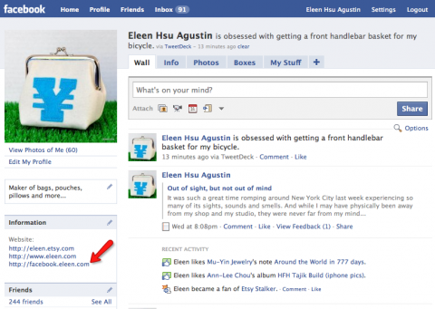 shortcut to fan page on my profile page shortcut to fan page on my profile page